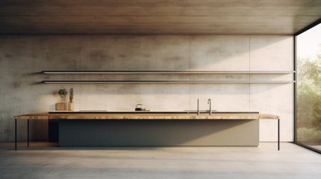 A bare sleek modern kitchen for product mockup AI generated illustrationの素材
