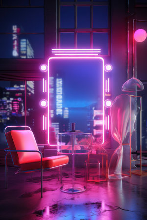 A generated scene with neon touches for product mockup AI generated illustrationの素材