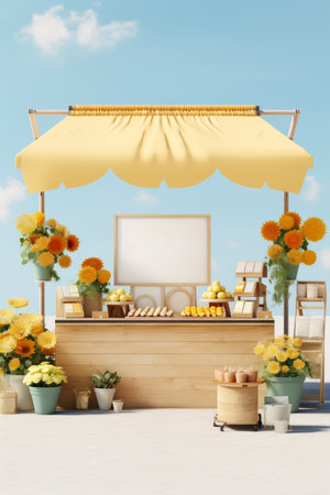 A bright airy farmers market stand for product mockup AI generated illustrationの素材