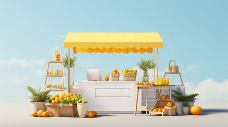 A bright airy farmers market stand for product mockup AI generated illustrationの素材