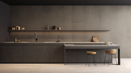 A bare sleek modern kitchen for product mockup AI generated illustrationの素材
