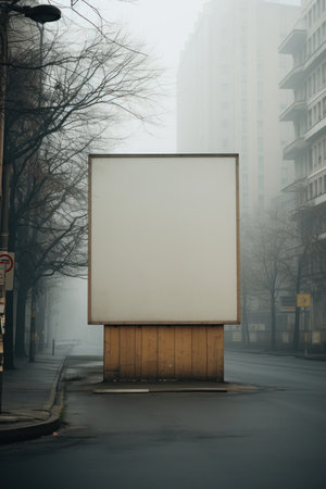 A blank signboard on an empty city street AI generated illustrationの素材