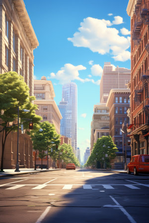 A deserted bustling city street scene for product mockup AI generated illustrationの素材