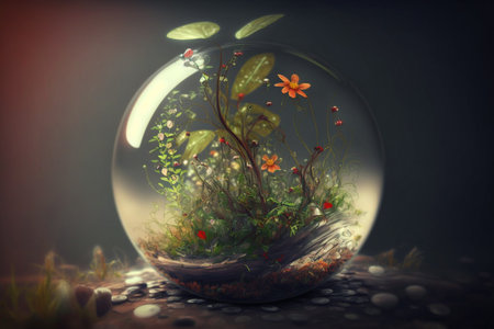 Environment and ecosystem preservation. AI-Generated images. Transparent sphere protective layer for environmental protectionの素材