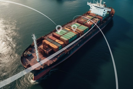 Global business logistics import export freight shipping transportation. Commerce trade logistic oversea worldwide by container cargo ship boat in the open sea. AI-Generated imageの素材