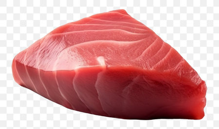 Raw pink tuna slice isolated on transparent background. Slices of raw tuna steak. Fresh pink fish tuna fillet meat. AI-Generated imageの素材