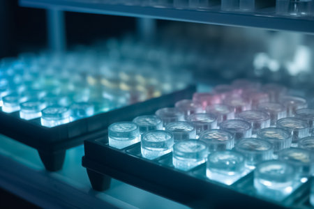 96 well plate with samples for biological analysis. Microplate for biomedical research and biologic tests. AI-Generated imageの素材