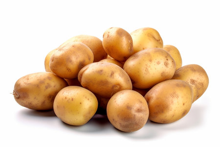 Group of fresh young potatoes on a white background. Raw organic whole potato isolated on white background. AI-Generated imageの素材