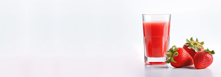 Glass with red fresh strawberry juice isolated on white background. Healthy refreshing summer strawberry fruit juice drink. AI-Generated imageの素材