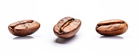 Set of fresh roasted coffee beans isolated on white background.Roasted brown coffee beans or seed on white background. AI-Generated imageの素材