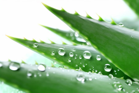 Pure splashes of green aloe vera gel. Aloe vera plant isolated on white background and drops of juice or gel. AI-Generated imageの素材