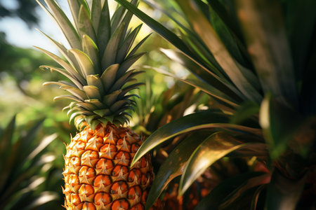 Pineapple, fruit, food, meal, plant and nature, illustration. AI-Generated image. Eating, eat, juice, nourishment, vegetable and fruity, imageの素材