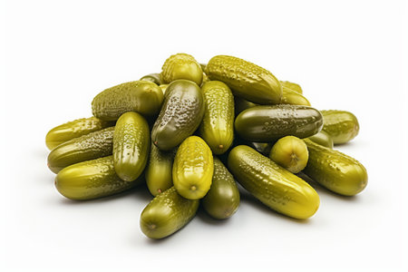 Pickled cucumbers isolated on white background. Marinated pickled cucumber. AI-Generated imageの素材