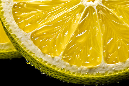 Close up background of yellow fresh lemon slice. AI-Generated imageの素材