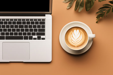 Working environment with solid background and top view. AI-Generated imageの素材