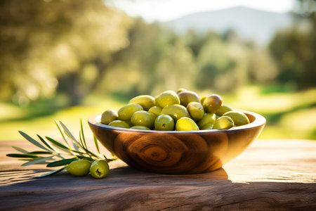 Fresh appetizing olives under bright sunshine grown on an olive plantation. AI-Generated imageの素材