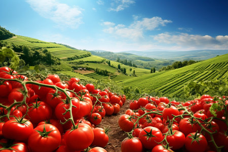 Tomato, tomatoes, vegetable and fruit, food and meal. Plant, garden, beds and market, agriculture and agriculturalの素材