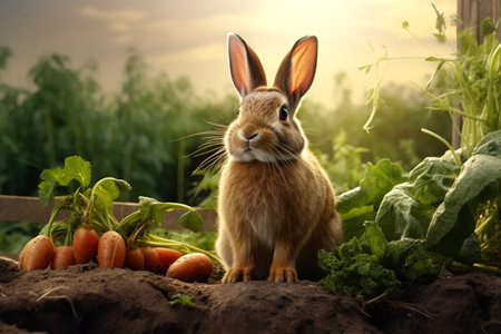 Rabbit, hare, pet and animal, agriculture and nature. Rodent, fluffy, farm and wildlife, herbivore, farming and faunaの素材