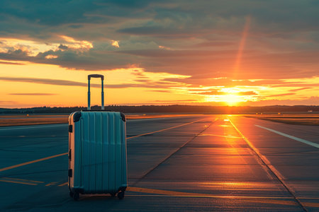 Suitcase for travel, valise, luggage bags, runway and airport terminal. Baggage, travel bag, air travel and traveling, travel and vacationの素材