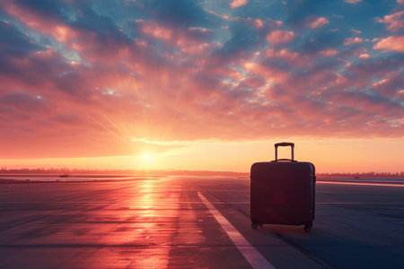 Suitcase for travel, valise, luggage bags, runway and airport terminal. Baggage, travel bag, air travel and traveling, travel and vacationの素材