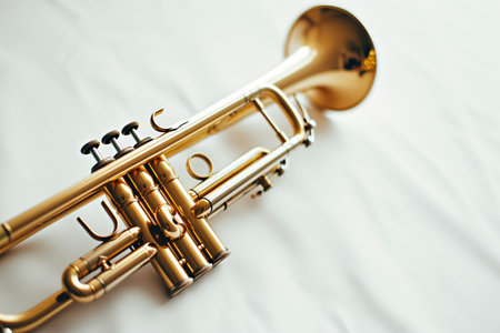 Trumpet or cornet, music, musical instrument and wind instrument. Musical, melody and sound, musician, jazz and symphonyの素材