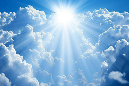 Weather and sky, cloudy, clouds and sun. Meteorology and nature, sunny, sunrise and sunsetの素材