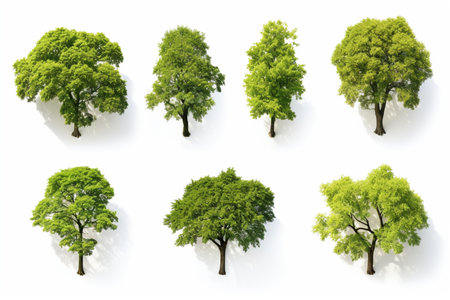 Trees collection isolated nature objects on a white background. AI-Generated imageの素材
