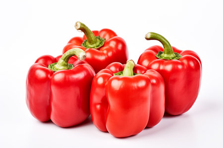Isolated vegetables. Yellow bunch of bell peppers isolated on white background. AI-Generated imageの素材