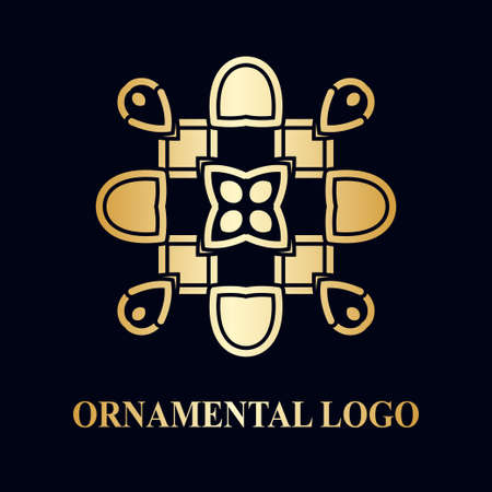 Luxury ornamental logotype. Vintage logo with golden gradient.のイラスト素材