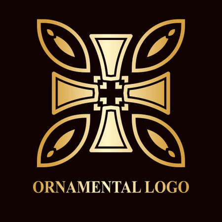 Luxury ornamental logotype. Vintage logo with golden gradient.のイラスト素材