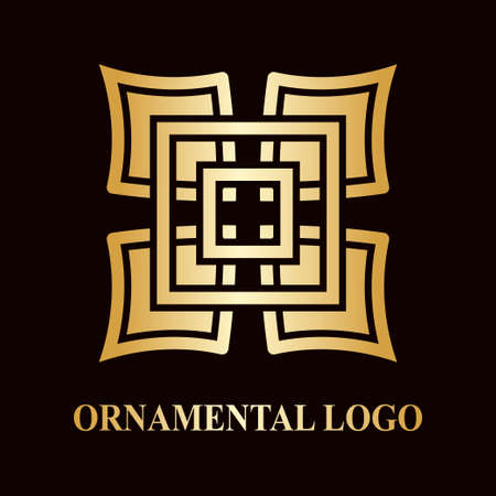 Luxury ornamental logotype. Vintage logo with golden gradient.のイラスト素材