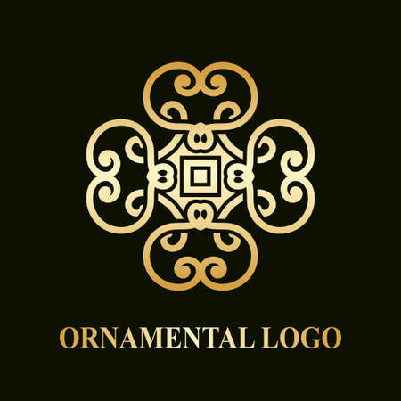 Luxury ornamental logotype. Vintage logo with golden gradient.のイラスト素材