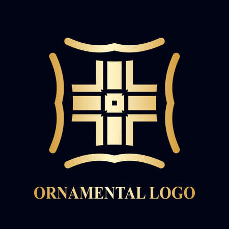 Luxury ornamental logotype. Vintage logo with golden gradient.のイラスト素材