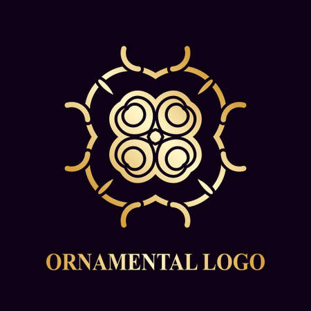 Luxury ornamental logotype. Vintage logo with golden gradient.のイラスト素材