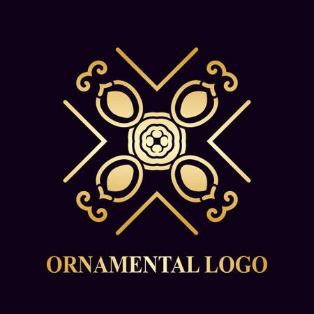 Luxury ornamental logotype. Vintage logo with golden gradient.のイラスト素材