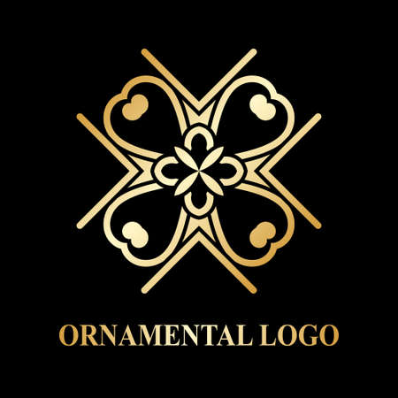 Luxury ornamental logotype. Vintage logo with golden gradient.のイラスト素材