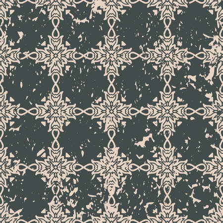 Abstract vintage ornamental pattern with fading and scratches, paint splashes. Vector template can be used for design of wallpaper, fabric, oilcloth, textile, wrapping paper and other designのイラスト素材