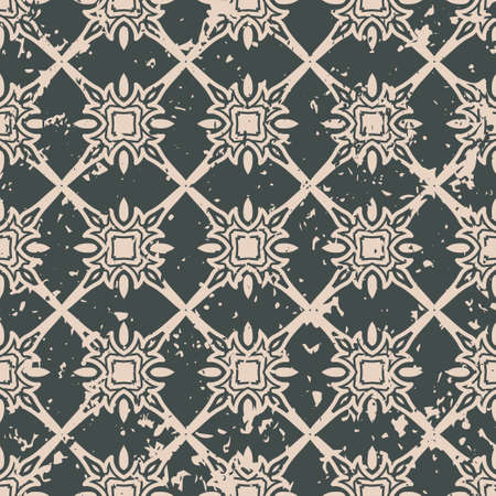 Abstract vintage ornamental pattern with fading and scratches, paint splashes. Vector template can be used for design of wallpaper, fabric, oilcloth, textile, wrapping paper and other designのイラスト素材