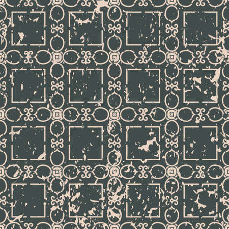 Abstract vintage ornamental pattern with fading and scratches, paint splashes. Vector template can be used for design of wallpaper, fabric, oilcloth, textile, wrapping paper and other designのイラスト素材