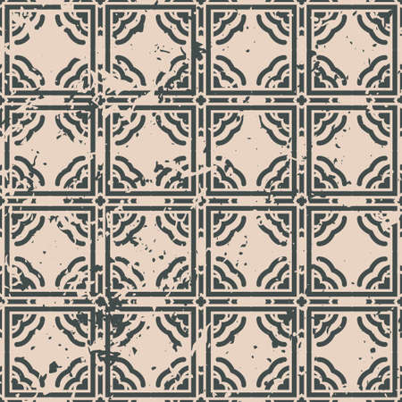 Abstract vintage ornamental pattern with fading and scratches, paint splashes. Vector template can be used for design of wallpaper, fabric, oilcloth, textile, wrapping paper and other designのイラスト素材