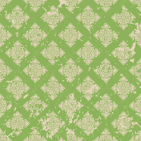 Abstract vintage ornamental pattern with fading and scratches, paint splashes. Vector template can be used for design of wallpaper, fabric, oilcloth, textile, wrapping paper and other designのイラスト素材
