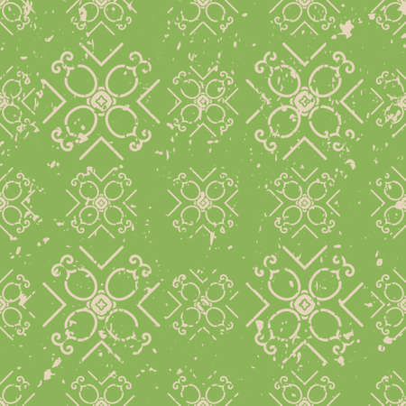 Abstract vintage ornamental pattern with fading and scratches, paint splashes.のイラスト素材