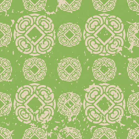 Abstract vintage ornamental pattern with fading and scratches, paint splashes.のイラスト素材