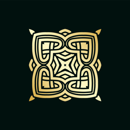 Golden ornamental abstract vintage logo on dark background. Template for design