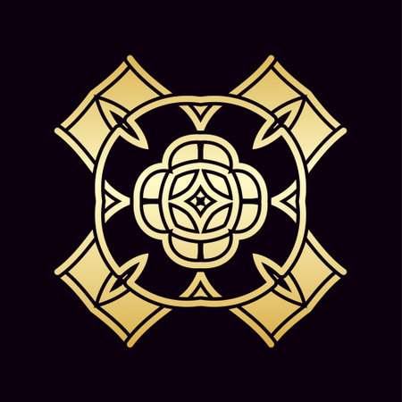 Golden ornamental abstract vintage logo on dark background. Template for design