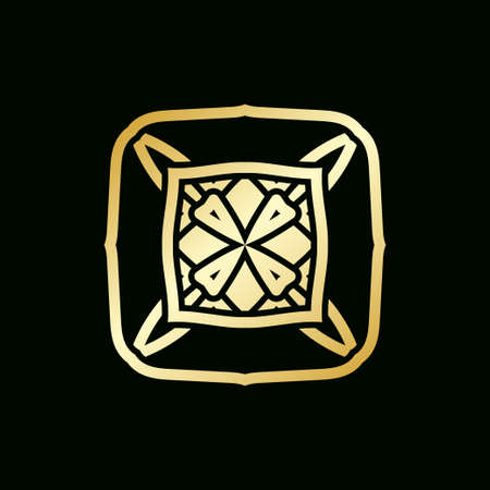 Golden ornamental abstract vintage logo on dark background. Template for designのイラスト素材