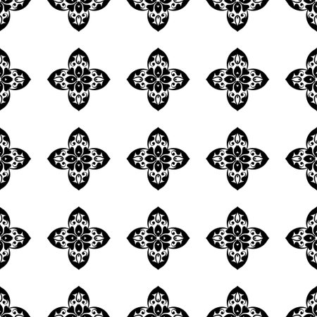 Seamless vintage wallpaper. Black and white pattern. Ornamental decorative background. Vector template can be used for design of wallpaper, fabric, oilcloth, textile, wrapping paper and other designのイラスト素材