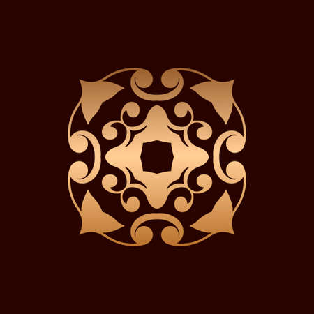 Golden ornamental abstract vintage logo on dark background. Template for designのイラスト素材