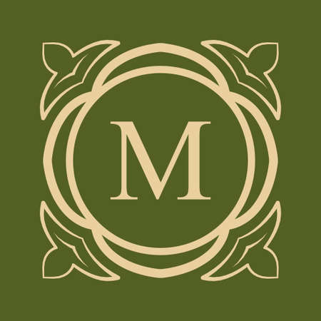 Vintage ornamental monogram. Retro luxury logo for design with ornate elements and place for letter or textのイラスト素材