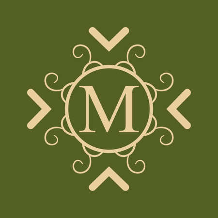 Vintage ornamental monogram. Retro luxury logo for design with ornate elements and place for letter or textのイラスト素材